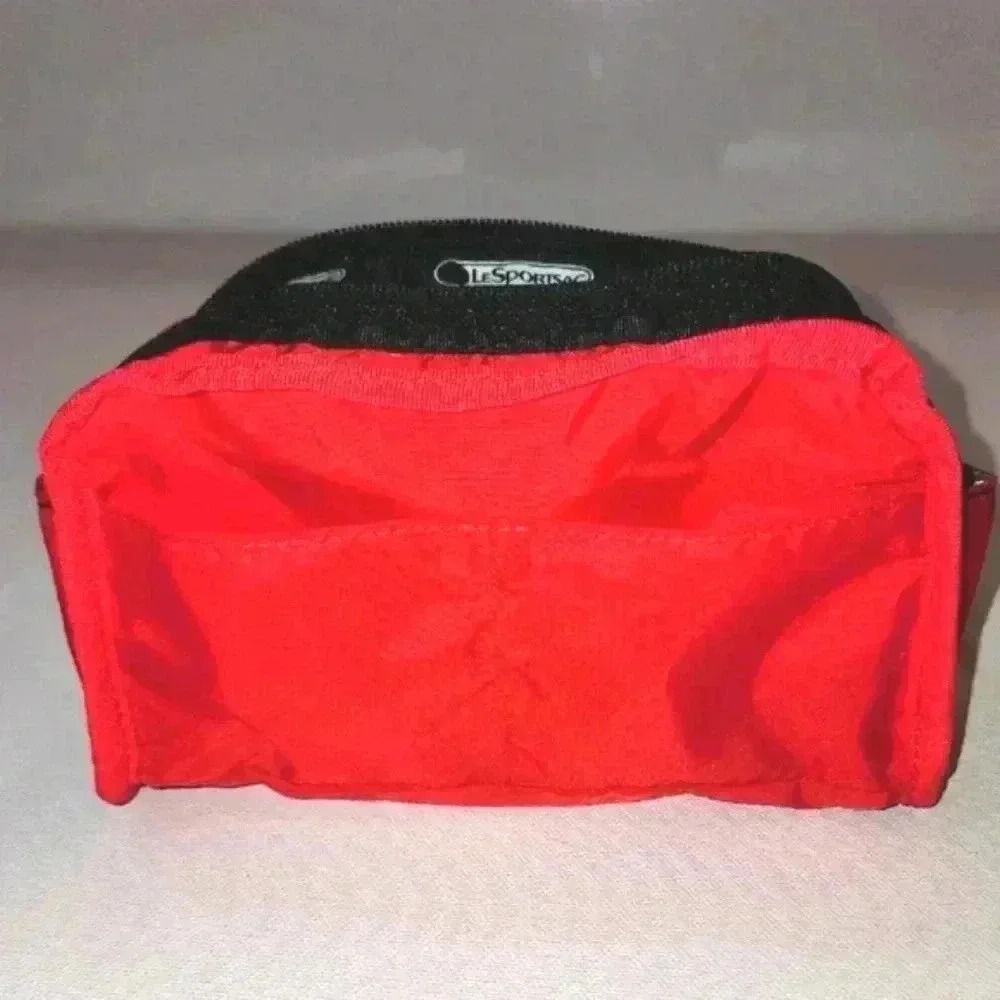 LeSportSac Lamb Black & Red Patterned Zipper Cosmetic Travel Bag 6.5 X 4 X 2" - Picture 10 of 13